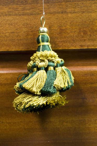 6,0 PZ Di FIOCCO PER TENDA SHANTOU 9 CM VERDE E ORO