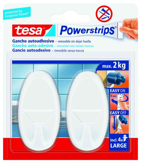 6,0 CF Di GANCIO ADESIVO TESA POWERSTRIPS GRANDE BIANCO 2 PZ
