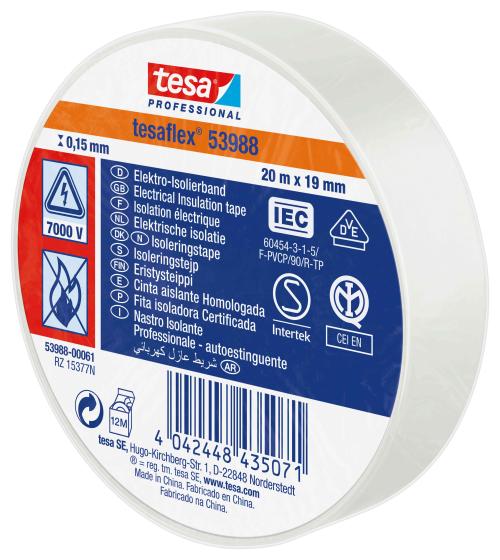 10,0 PZ Di NASTRO ISOLANTE CERTIFICATO BIANCO 19 MM X 25 M