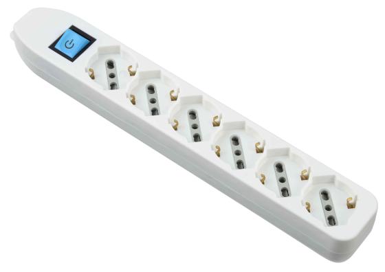 1,0 PZ Di MULTIPRESA 6P BIP/SCH+INT. SENZA CAVO BIANCA FIG.1