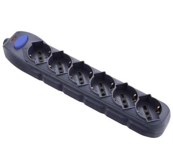 1,0 PZ Di MULTIPRESA 6P BIP/SCH+INT. SENZA CAVO  NERA FIG.10