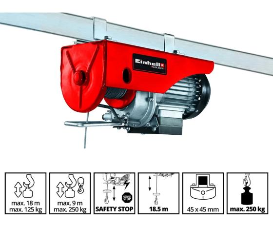 Paranco montacarichi elettrico Einhell 125/250 KG cavo 18 MT watt 500