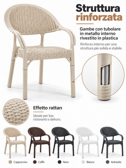 Poltrona Bambu in polipropilene effetto intrecciato con gambe rinforzate