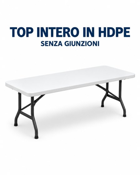 Tavolo catering pieghevole rettangolare 200×90 cm in HDPE