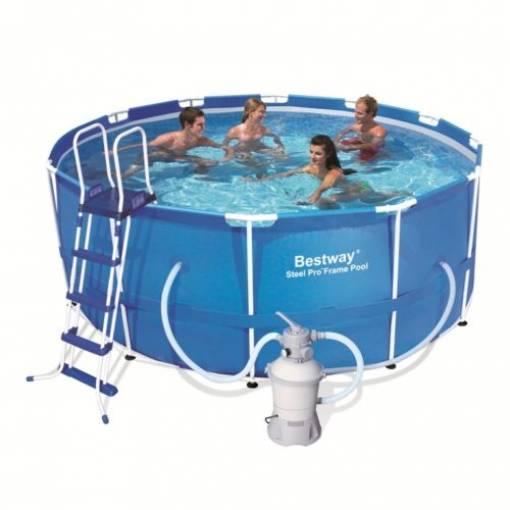 Piscina tonda con telaio cm 366 x 122 H fuoriterra con filtro a sabbia scaletta